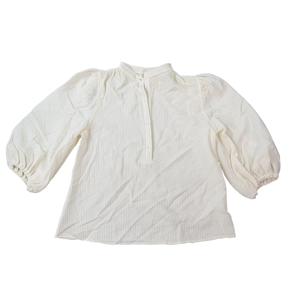 Max Studio London Womens Ivory Textured Puff Sleeve Blouse Size S